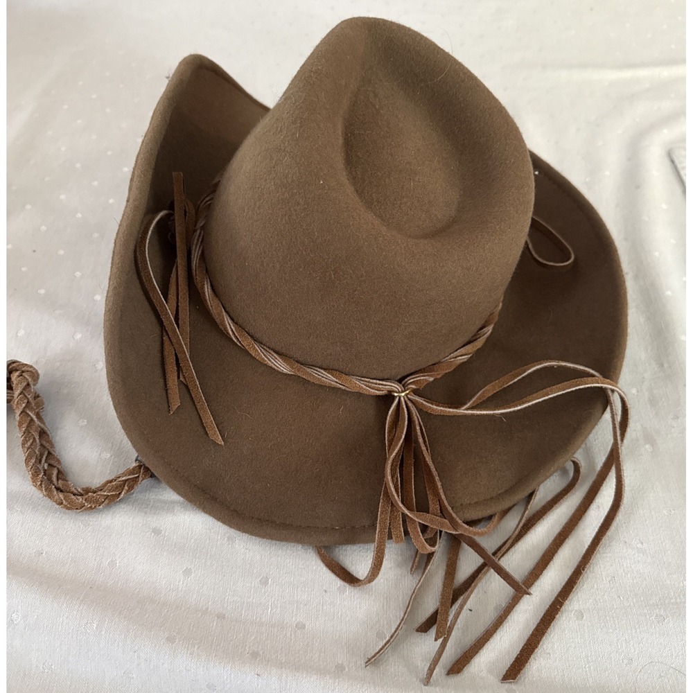 Vintage Style Stetson Cowboy Hat 100% Wool Leather Accents
